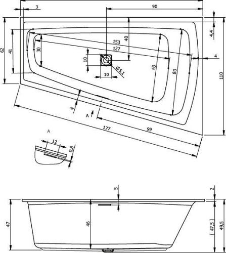 Ванна акриловая Riho STILL SMART B102001005 170х110 пристенная асимметричная без ножек - фото 3