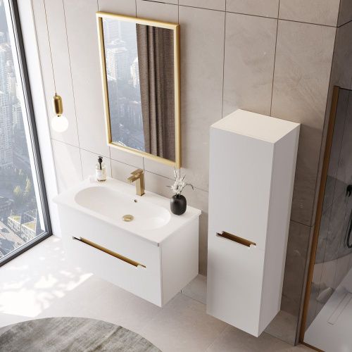 Тумба с раковиной Orka Lodi 5005886 100х50 подвесная цвет белый - фото 4