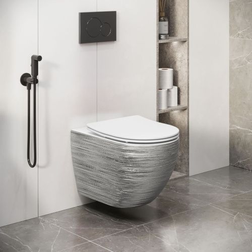 Унитаз подвесной Grossman Color GR-4411SWS серебро/белый с сиденьем безободковый каскадный смыв - фото 5