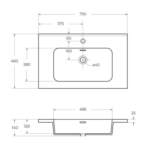 Раковина из искусственного камня Cezares 50169 70х50 подвесная цвет белый 1 отверстие под смеситель - фото 2