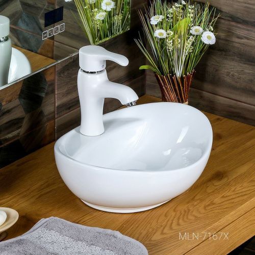 Раковина из сантехнического фарфора Melana 7167X-805 40х30 накладная цвет белый 1 отверстие под смеситель - фото 3