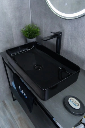 Раковина керамическая Gid Geométrico 53346 60х30 накладная цвет черный без отверстий под смеситель