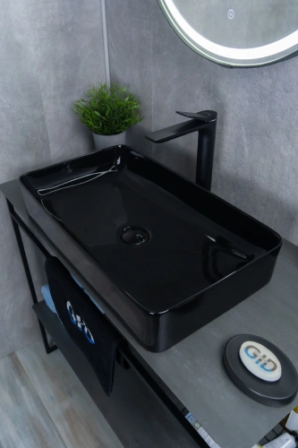 Раковина керамическая Gid Geométrico 53346 60х30 накладная цвет черный без отверстий под смеситель - фото 5