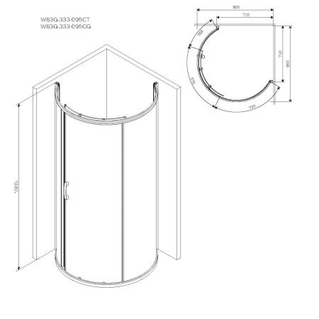 Душевой уголок Am.Pm Like W83G-333-095CG 95х95 стекло тонированное профиль хром без поддона