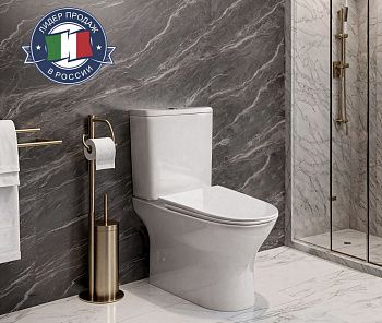 Унитаз напольный с бачком Cerutti SPA CT7193 белый с сиденьем микролифт безободковый каскадный смыв