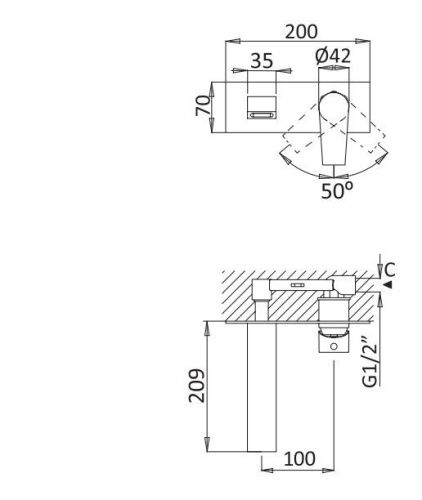 Смеситель для раковины Cezares NAUTIC NAUTIC-BLI-NOP встраиваемый в стену черный - фото 2