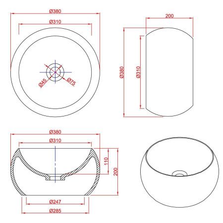 Раковина из искусственного камня MonteBianco Palla 12033 40х40 накладная цвет белый без отверстий под смеситель
