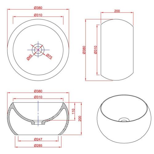 Раковина из искусственного камня MonteBianco Palla 12033 40х40 накладная цвет белый без отверстий под смеситель - фото 5