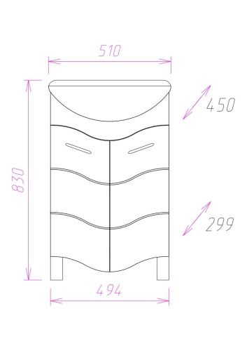Тумба под раковину Onika Лайн 105007 50х30 напольная цвет белый - фото 3