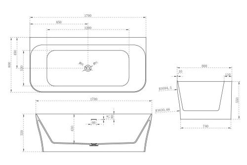 Ванна из искусственного камня Abber Stein AS9616 170х80 пристенная прямоугольная с ножками - фото 4