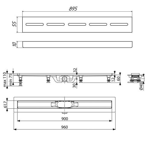 Душевой лоток Timo Eco SP10900-SG10900 95х10 черный - фото 2