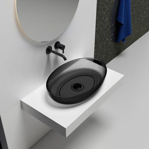 Раковина из полиэфирной смолы Abber KRISTALL AT2801Onyx 60х40 накладная цвет черный без отверстий под смеситель - фото 2