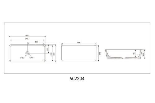 Раковина из сантехнического фаянса Abber RECHTECK AC2204MG 60х40 накладная цвет серый без отверстий под смеситель - фото 4