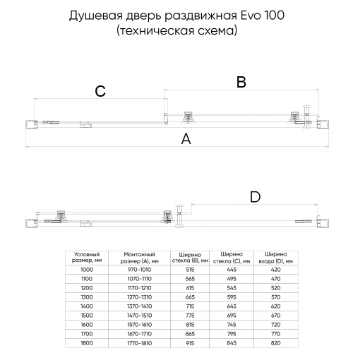 Душевая дверь Veconi Evo E1-B-130-01-C9 130х195 стекло прозрачное профиль черный - фото 3