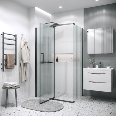 Душевой уголок Grossman Pragma 120.K33.03.1010.21.02 100х100 стекло шиншилла профиль черный без поддона