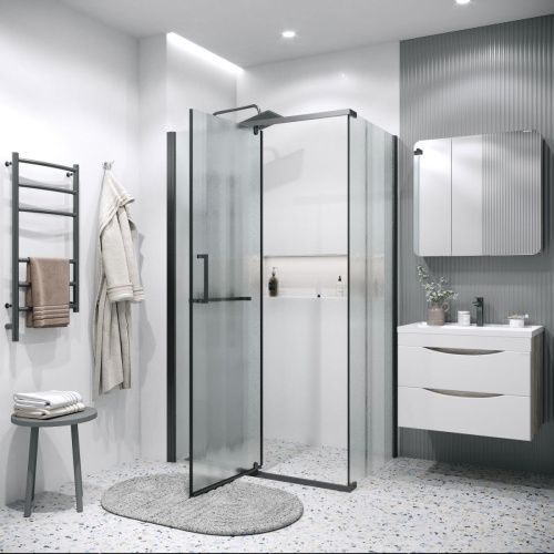 Душевой уголок Grossman Pragma 120.K33.03.1280.21.02 120х80 стекло текстурное профиль черный без поддона - фото 5