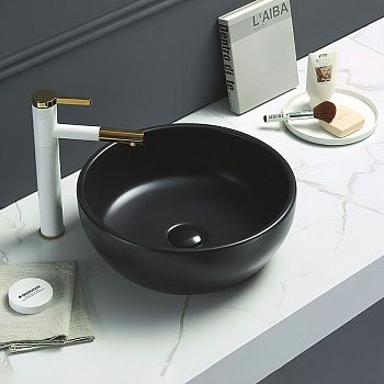 Раковина керамическая Art&Max AM-109-MB 40х40 накладная цвет черный