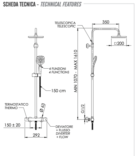 Душевая стойка Remer Elegance EQ32A8CPSD20 настенная цвет хром с термостатом - фото 2