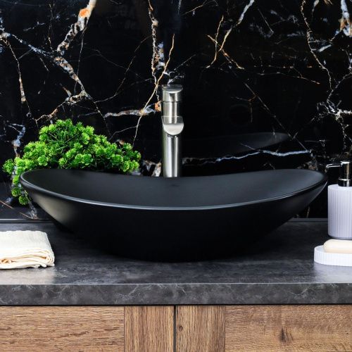 Раковина из сантехнического фарфора Melana 7811AMB-805 60х40 накладная цвет черный без отверстий под смеситель - фото 4