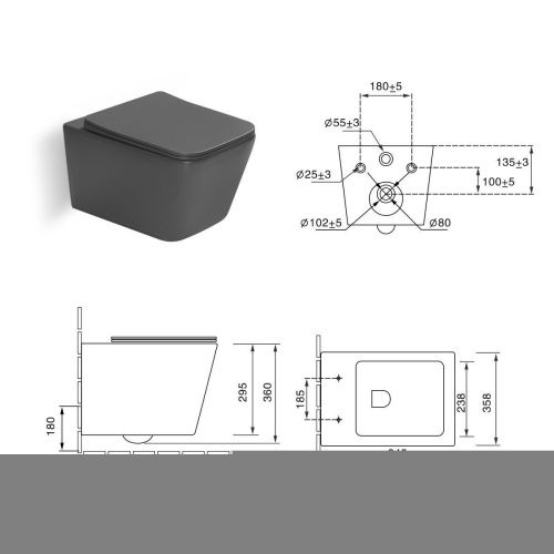 Унитаз подвесной SantiLine SL-5007DG цвет темно-серый с сиденьем микролифт безободковый смыв воронка-водоворот - фото 3
