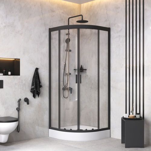 Комплект душевого уголка с душевой системой и аксессуарами Am.Pm Gem WK90EM стекло прозрачное профиль черный без поддона - фото 3