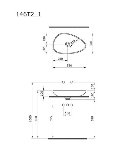 Раковина из сантехнического фарфора Ambassador Kingston 146T20401 60х40 накладная цвет бежевый без отверстий под смеситель - фото 3