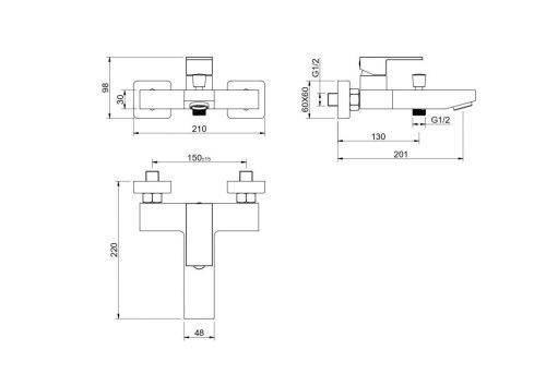 Смеситель для ванны Aquatek ЛИБРА AQ1640MB настенный черный - фото 4