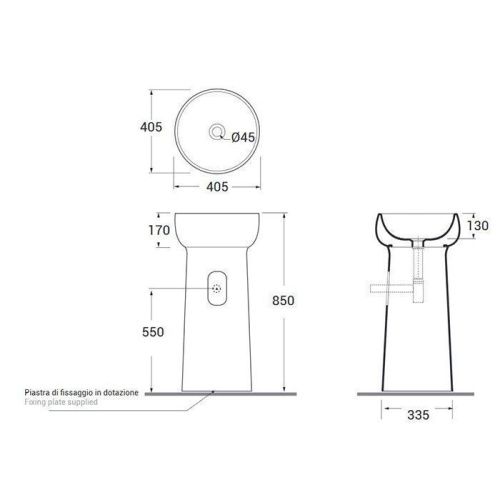 Раковина керамическая Azzurra GRAAL LALF04040P00CE*0 40 см напольная цвет черный без отверстий под смеситель - фото 2