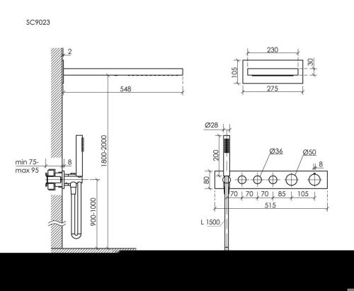 Душевая система Sancos Linn SC9023GG встраиваемая в стену цвет вороненая сталь с термостатом - фото 2
