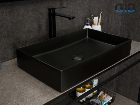 Раковина керамическая Gid Geométrico 53363 60х40 накладная цвет черный без отверстий под смеситель