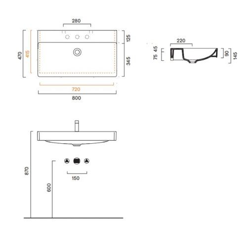 Раковина керамическая Catalano Green 420800001 80 см подвесная цвет белый без отверстий под смеситель - фото 2