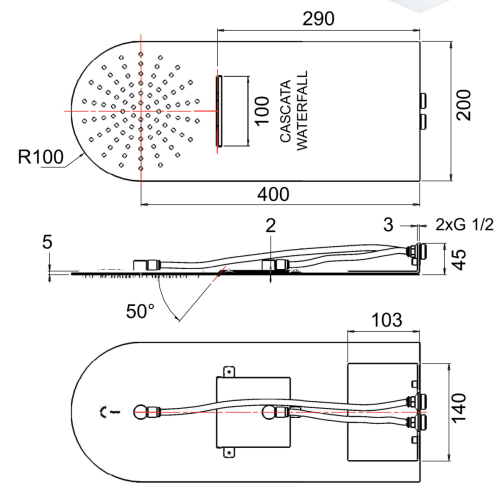 Верхний душ Remer 350UFMCAx 25х50 хром - фото 2