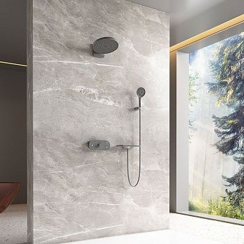 Душевая система Vincea VSFW-2F12TGM встраиваемая в стену цвет вороненая сталь с термостатом