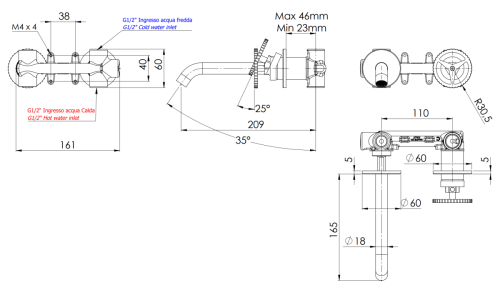 Смеситель для раковины Remer Chrono CH15PBG встраиваемый в стену золото - фото 2