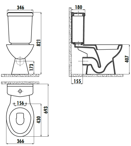 Чаша унитаза напольная Creavit Pitta PA310-11CB00E-0000 цвет белый без бачка без сиденья душевой смыв - фото 2