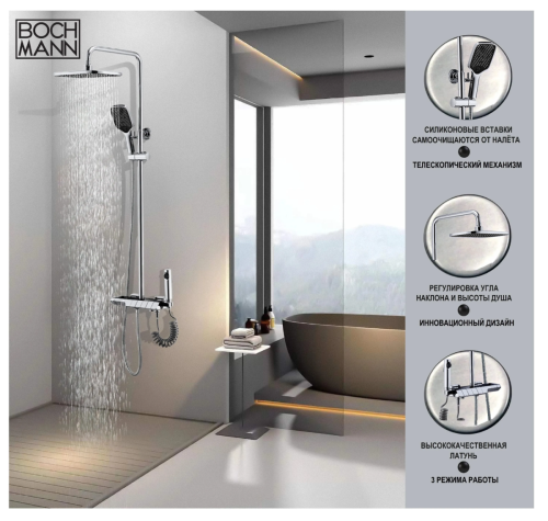 Душевая стойка BOCH MANN VETTORRE TS BM9650 настенная цвет хром с термостатом