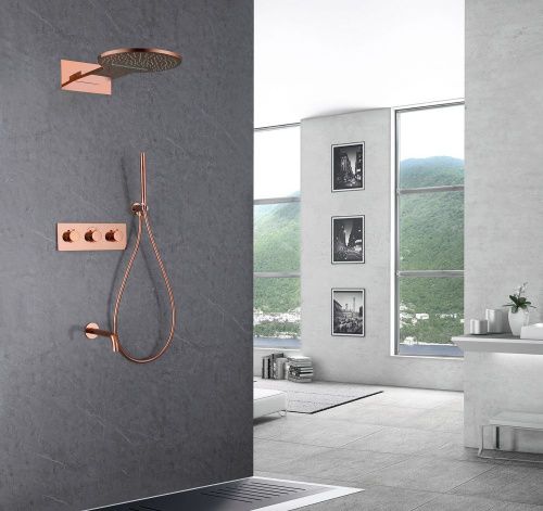 Душевая система Abber AF8150RG встраиваемая в стену цвет золото с термостатом - фото 2