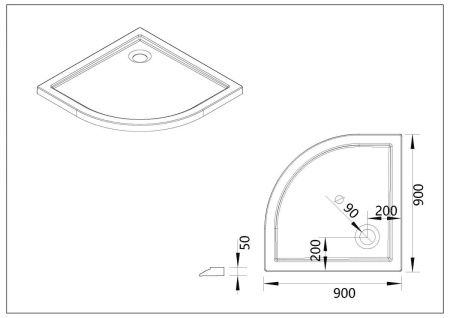 Душевой поддон акриловый Vincea H50 VST-5AQ-9090 90х90 белый с каркасом