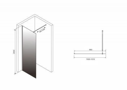 Душевая перегородка Abber Immer Offen AG69101BD 100х200 стекло тонированное профиль черный - фото 3