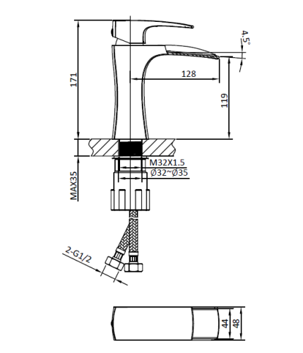 Смеситель AltroBagno Cascata AltroBagnoCascata0111BiCr на раковину белый/хром - фото 2