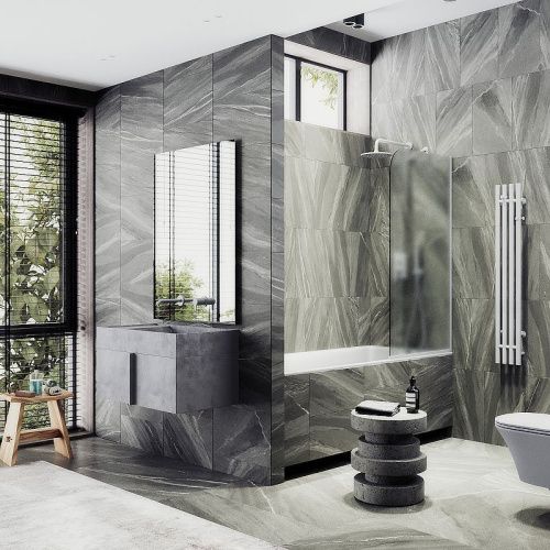 Душевая шторка на ванну Maybah Glass MGV-149-1у 75х140 стекло тонированное профиль белый ориентация универсальная - фото 2