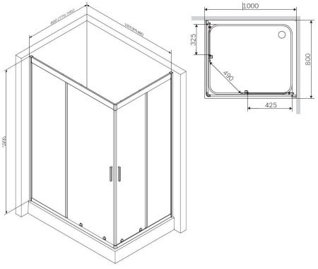 Душевой уголок Am.Pm Gem W90G-404-100280-MT 100х80 стекло прозрачное профиль хром без поддона