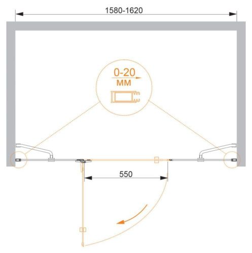 Душевая дверь Cezares BERGAMO BERGAMO-W-B-13-60+60/40-C-Cr-L 160х195 стекло прозрачное профиль хром - фото 2