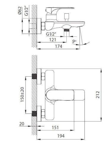 Смеситель для ванны Creavit FY2500 настенный хром - фото 2