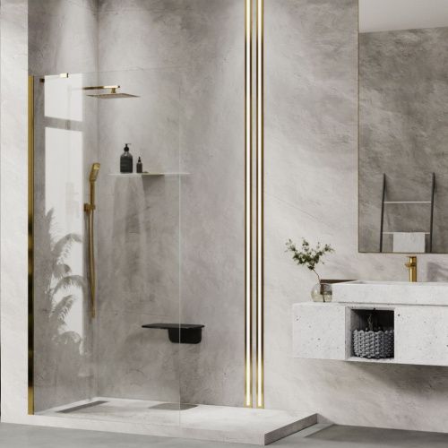 Душевая перегородка Wasserkraft Aisch 55W 55W44 100х200 стекло прозрачное профиль золото - фото 2