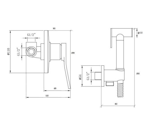Гигиенический душ со смесителем Bronze de Luxe Element EL28GB черный/золото - фото 3