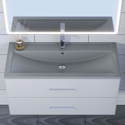 Раковина из искусственного камня Uperwood Foster Quartz 291030045 100х50 полувстраиваемая цвет серый - фото 5