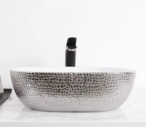 Раковина керамическая Gid 53302 40х40 накладная цвет белый/серебро без отверстий под смеситель - фото 4