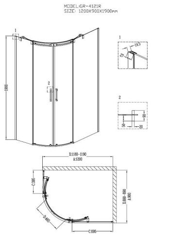 Душевой уголок Grossman Galaxy GR-4120R 120х80 стекло прозрачное профиль хром без поддона - фото 3