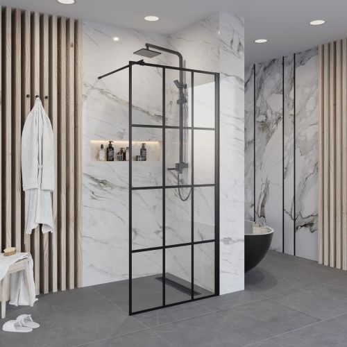 Душевая перегородка Niagara Nova NG-685-90BLACK 90х195 стекло с рисунком профиль черный - фото 2